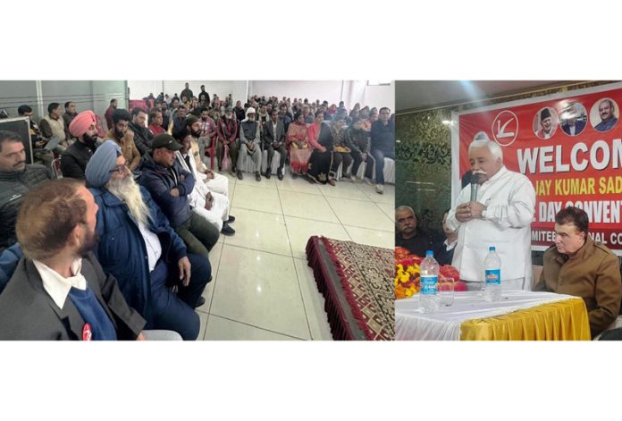 Former Minister and senior NC leader, Ajay Sadhotra addressing party convention in Udhampur.