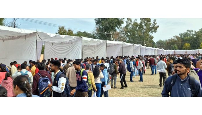 Job aspirants attending mega Job Fair at Kathua on Friday.