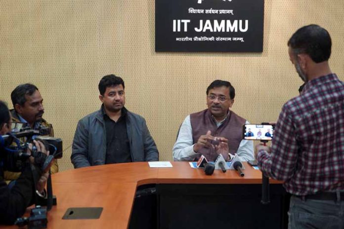 Director IIT Jammu, Prof Manoj Singh Gaur addressing media persons on Monday.