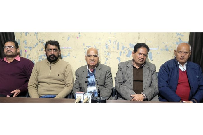 J&K Guru Ravi Das Sabha president, Piran Ditta addressing a press conference in Jammu on Saturday. -Excelsior/Rakesh