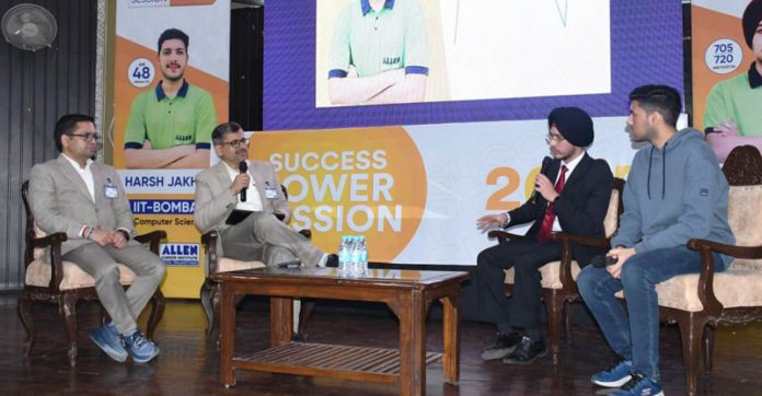Students participating in Toppers Talk organised by ALLEN in Jammu on Monday.