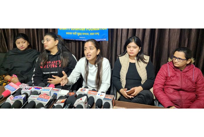 Preeti Choudhary, SUF Founder and others addressing a press conference at Jammu on Tuesday. -Excelsior/Rakesh Preeti Choudhary, SUF Founder and others addressing a press conference at Jammu on Tuesday. -Excelsior/Rakesh