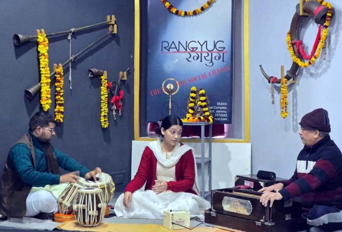 Artists performing during a function in Jammu on Sunday.