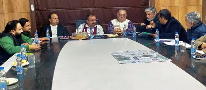 MLA Bahu Vikram Randhawa chairing a meeting of Fruit Mandi Association at its office chamber in Narwal, Jammu. MLA Bahu Vikram Randhawa chairing a meeting of Fruit Mandi Association at its office chamber in Narwal, Jammu.