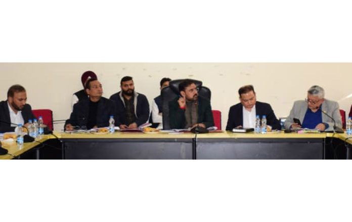 Cabinet Minister Satish Sharma during a meeting in Jammu.