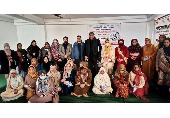 MLA Sajjad Shaheen posing alongwith AWs during a function in Banihal on Saturday. MLA Sajjad Shaheen posing alongwith AWs during a function in Banihal on Saturday.