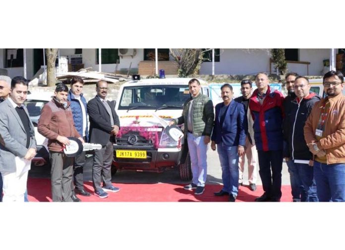 Ramesh Mukhiya, MD of CVPPL handing over ambulances to CMO of DH Kishtwar on Thursday.