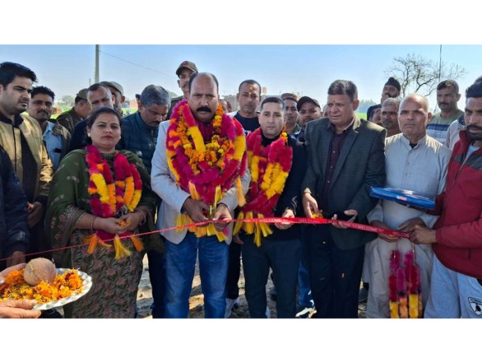 MLA Bishnah, Dr. Rajiv Kumar Bhagat inaugurates repair work of road in his constituency on Monday.