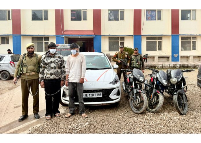 Two bike lifters along with stolen bikes and car at Mendhar Police Station. -Excelsior/Rahi Kapoor