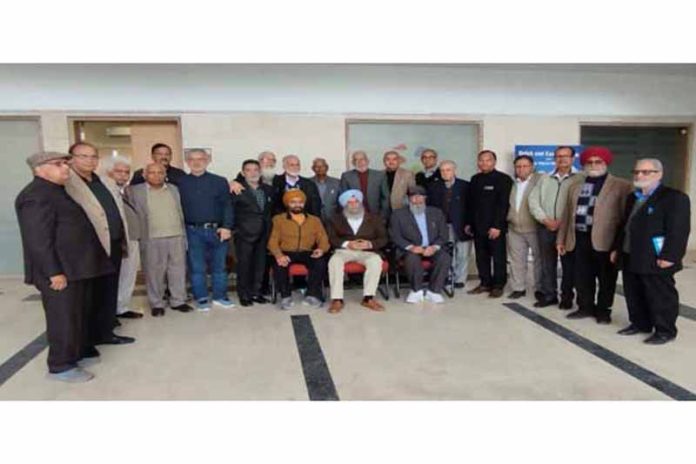 Newly elected team of J&K Bank Pensioners' Federation posing for a group photograph.