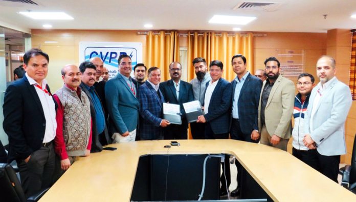 Ramesh Mukhiya, MD, CVPPL and Bhupesh Chandolia, CPM, REC Limited signing an agreement in Jammu on Tuesday. Ramesh Mukhiya, MD, CVPPL and Bhupesh Chandolia, CPM, REC Limited signing an agreement in Jammu on Tuesday.
