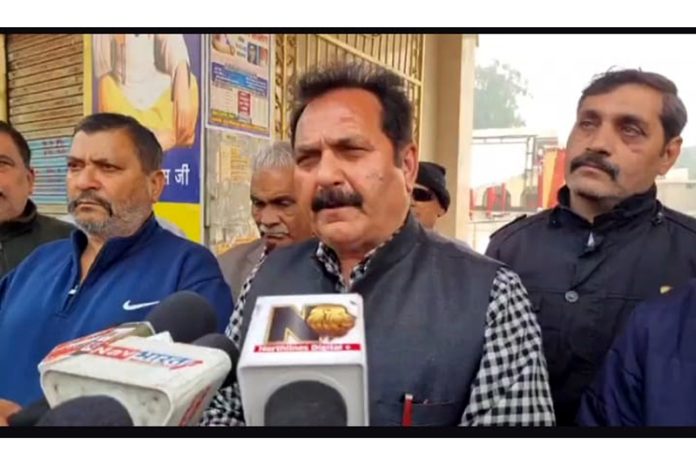 Chairman, SC Cell of JKNC and former president All J&K Guru Ravi Das Sabha, Vijay Lochan talking to mediapersons in Jammu on Saturday.