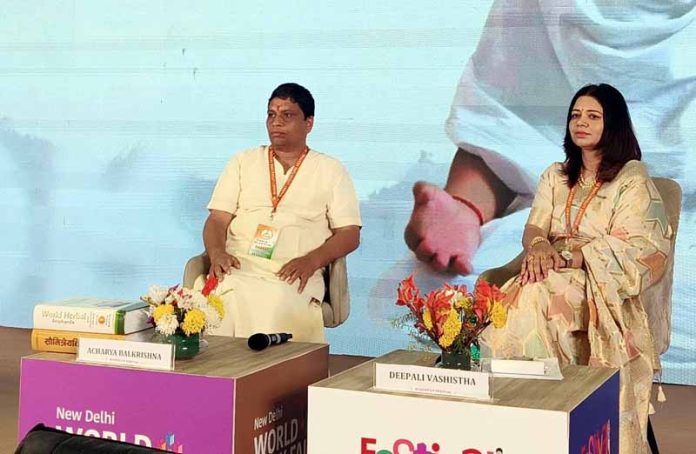 Acharya Balkrishna of Patanjali Yogpeeth at World Book Fair in Pragati Maidan, New Delhi. Acharya Balkrishna of Patanjali Yogpeeth at World Book Fair in Pragati Maidan, New Delhi.
