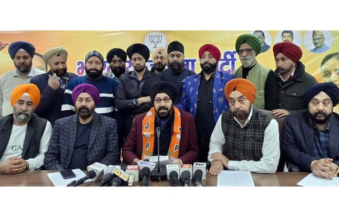 BJP Minority Morcha president, Ranjodh Singh Nalwa along with other Morcha leaders during a press conference at Jammu. BJP Minority Morcha president, Ranjodh Singh Nalwa along with other Morcha leaders during a press conference at Jammu.