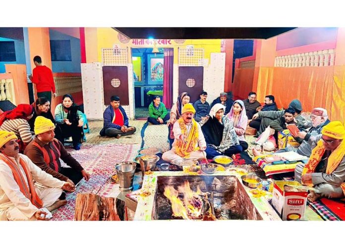 Hawan being performed at Shiv Shakti Mandir Janipur on Thursday.