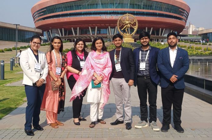 Yuvika Singh along with others posing for a group photograph during an event on Thursday. Yuvika Singh along with others posing for a group photograph during an event on Thursday.