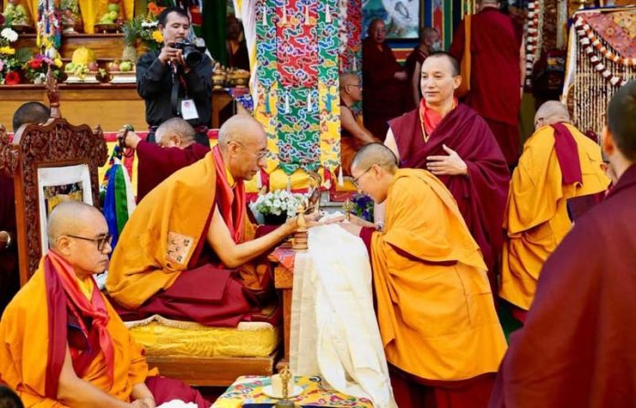 The enthronement ceremony of Khanchen Rinpoche Konchok Rangdol being held at a monastery in Dehradun.