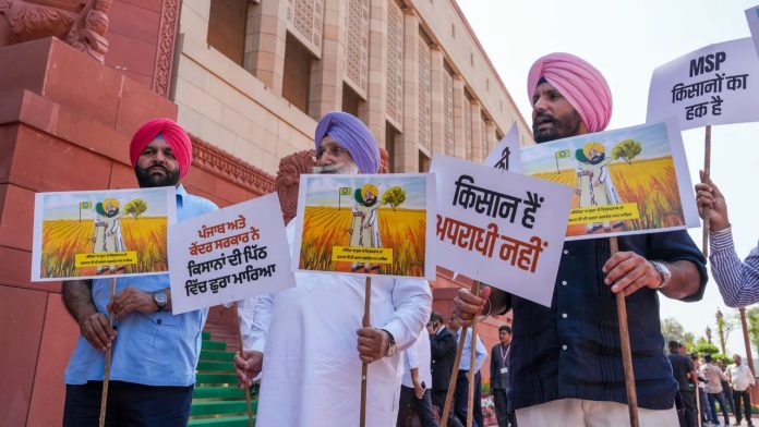 Punjab Cong MPs stage protest in Parliament against police crackdown on farmers
