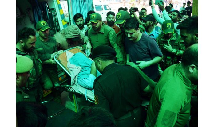 An SPO injured in Kathua encounter being shifted to GMC Jammu on Thursday. Another pic on page 4.