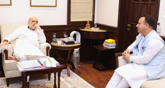 LOP Sunil Sharma during a meeting with Home Minister Amit Shah in New Delhi on Thursday. LOP Sunil Sharma during a meeting with Home Minister Amit Shah in New Delhi on Thursday.