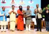 Yoga Guru, Baba Ramdev, Union Minister, Dharmendra Pradhan along with others during foundation day celebration of University of Patanjali in Haridwar.