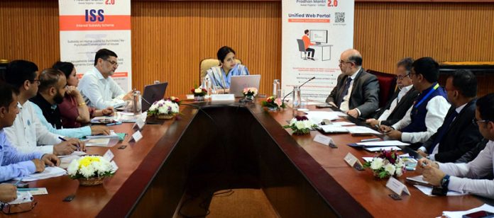 Commissioner Secretary H&UDD Mandeep Kaur chairing a meeting on Monday.