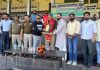 Memento being presented to dignitary during the ongoing Anti-Drug Cricket League at MA Stadium, Jammu.