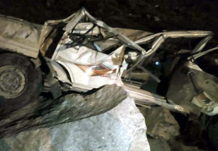 Mingled remains of a vehicle which met with accident in Kishtwar on Sunday. -Excelsior/Tialk Raj