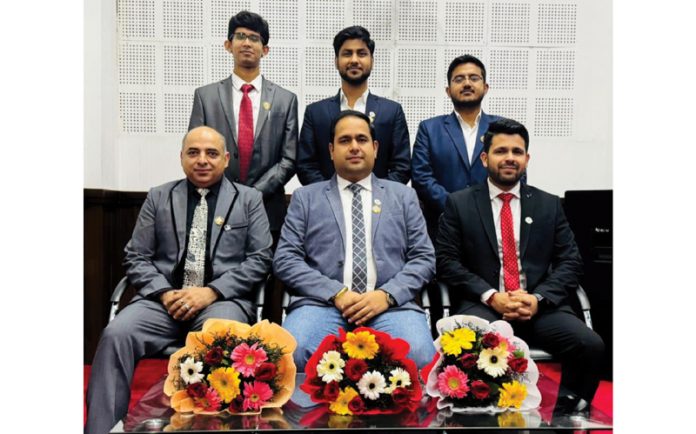 Sourav Pargal, newly elected Chairman of ICAI posing along with other members in Jammu on Sunday.