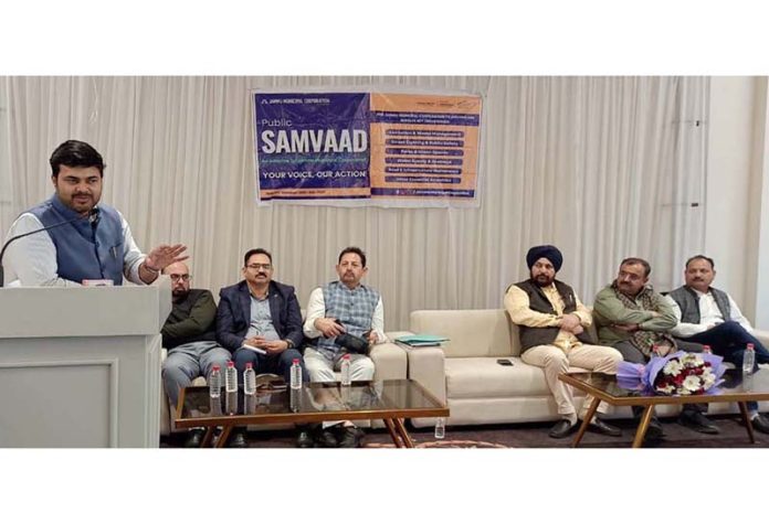 Commissioner JMC, addressing gathering during ‘Public Samvaad’ in Trikuta Nagar on Wednesday. Commissioner JMC, addressing gathering during ‘Public Samvaad’ in Trikuta Nagar on Wednesday.