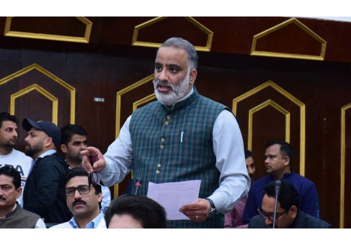 NC MLA Salman Sagar raising issues of his constituency in the Legislative Assembly. -Excelsior/Rakesh.