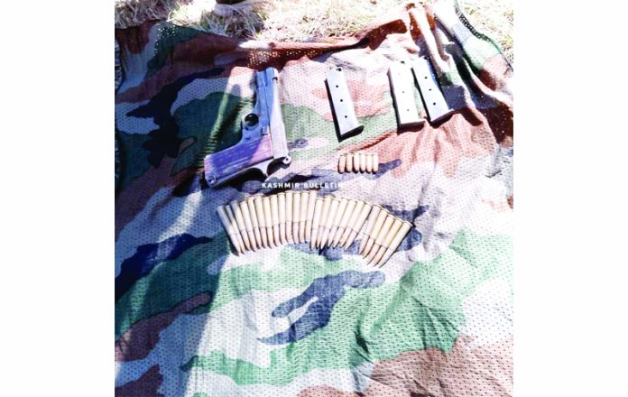 Arms and ammunition recovered in Bhalra area of Bhaderwah on Saturday.