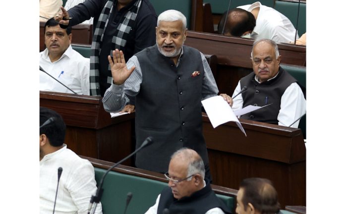 BJP MLA Sham Lal Sharma staging walkout in the Assembly on Saturday. —Excelsior/Rakesh