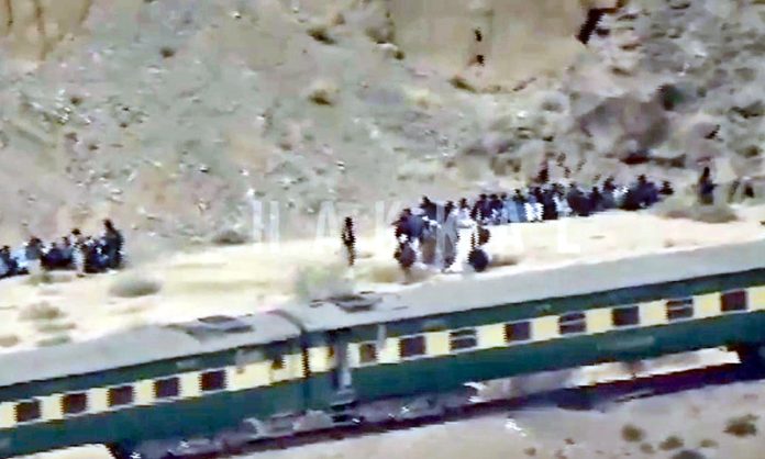 Pakistan's Jaffer Express train attacked by fighters of Baloch Liberation Army (BLA) in Bolan district of Balochistan. (UNI)