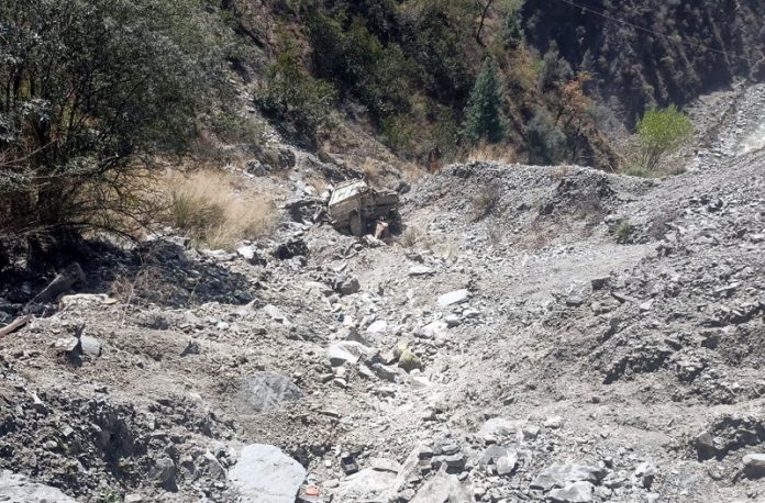 The ill-fated vehicle that met with an accident in Ramban district on Saturday.