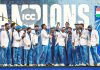 Indian team celebrates Champions Trophy victory.