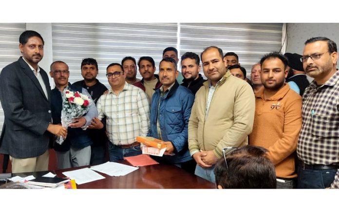 Teachers deputation during meeting with Director School Education , Dr Naseem Javaid Chowdhary in Jammu on Tuesday. Teachers deputation during meeting with Director School Education , Dr Naseem Javaid Chowdhary in Jammu on Tuesday.