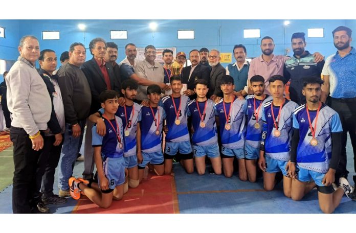 Winning team displaying their medals during closing day of the 23rd Sub-Junior UT Kabaddi Championship at Udhampur.