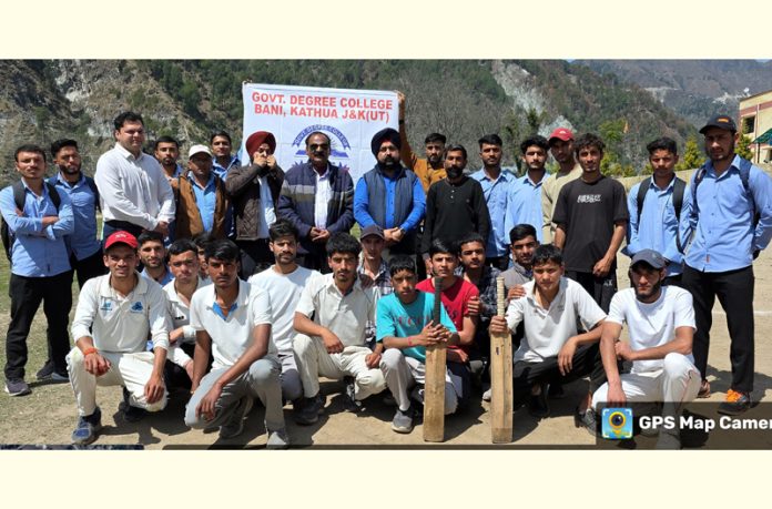 Cricket players posing along with dignitaries during a match at GDC Bani. Cricket players posing along with dignitaries during a match at GDC Bani.