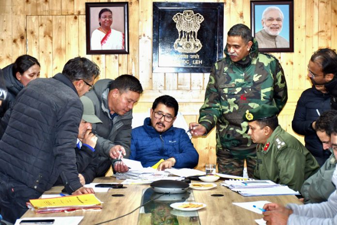 CEC Leh, Tashi Gyalson during meeting with civil and army officials.