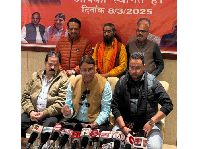 MLA and DDC Chairman addressing a press conference in Katra.