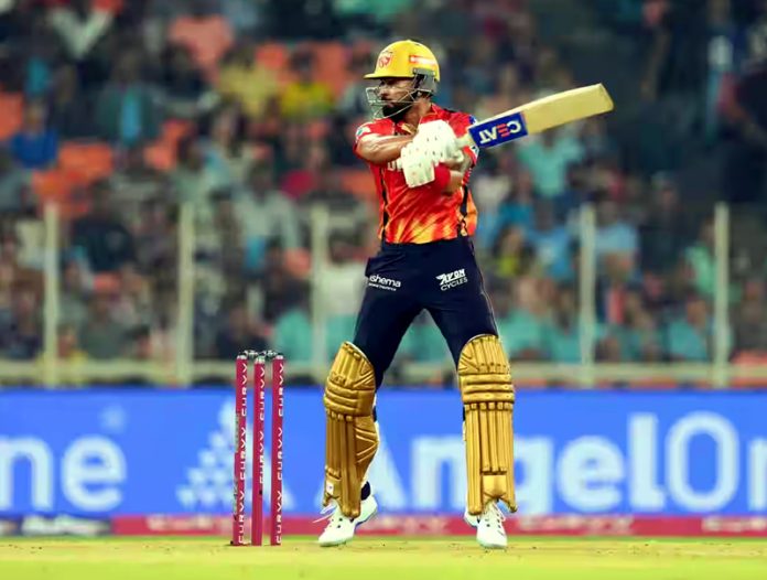 Shreyas Iyer hitting a shot during match against Punjab Kings at Ahmedabad. Shreyas Iyer hitting a shot during match against Punjab Kings at Ahmedabad.