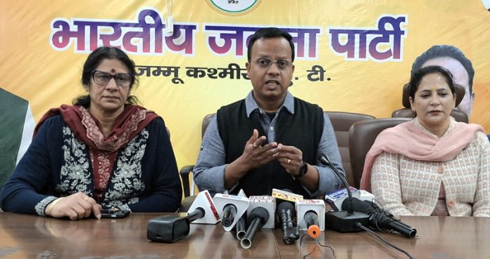 BJP leader, Dr. Tahir Choudhary addressing a press conference at Jammu on Wednesday.