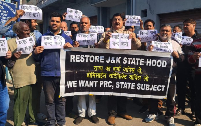 MSJK activists during a protest demonstration at Jammu on Friday. MSJK activists during a protest demonstration at Jammu on Friday.