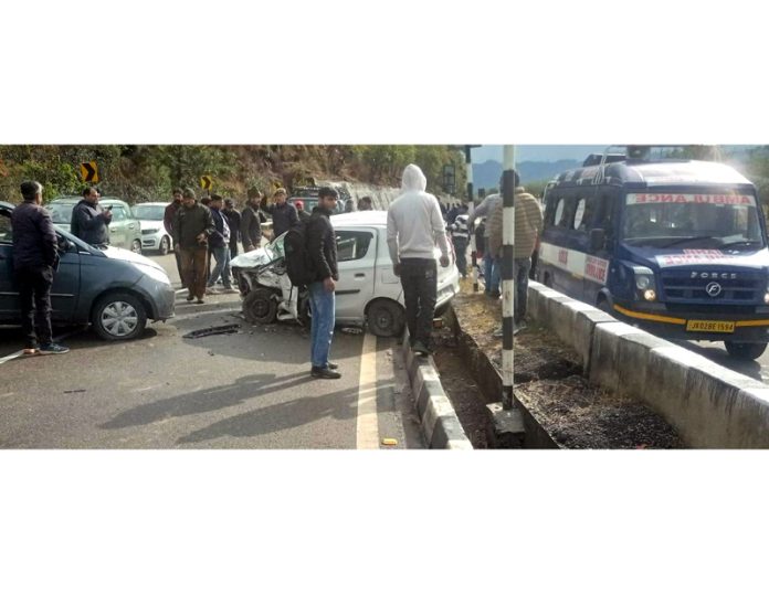 Cars at the site of accident near Tikri. -Excelsior/K Kumar