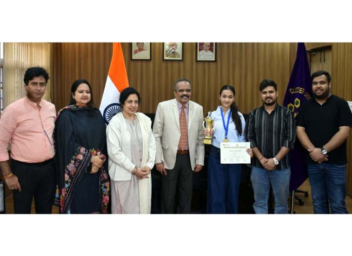 Staff of Cluster University of Jammu felicitates Ridima for bringing laurels. Staff of Cluster University of Jammu felicitates Ridima for bringing laurels.