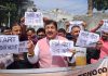 MSJK activists during a protest demonstration at Rehari Chungi, Jammu.