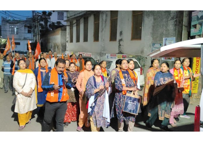 People participating in 'Prabhat Pheri' organised by Arya Samaj at Rehari Colony on Saturday. People participating in 'Prabhat Pheri' organised by Arya Samaj at Rehari Colony on Saturday.