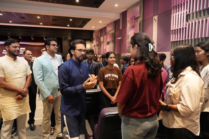 Anurag Thakur interacting with students at Parul University in Vadodara. Anurag Thakur interacting with students at Parul University in Vadodara.