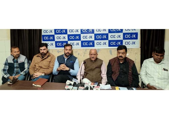 Members of CIC addressing a press conference in Jammu. Members of CIC addressing a press conference in Jammu.